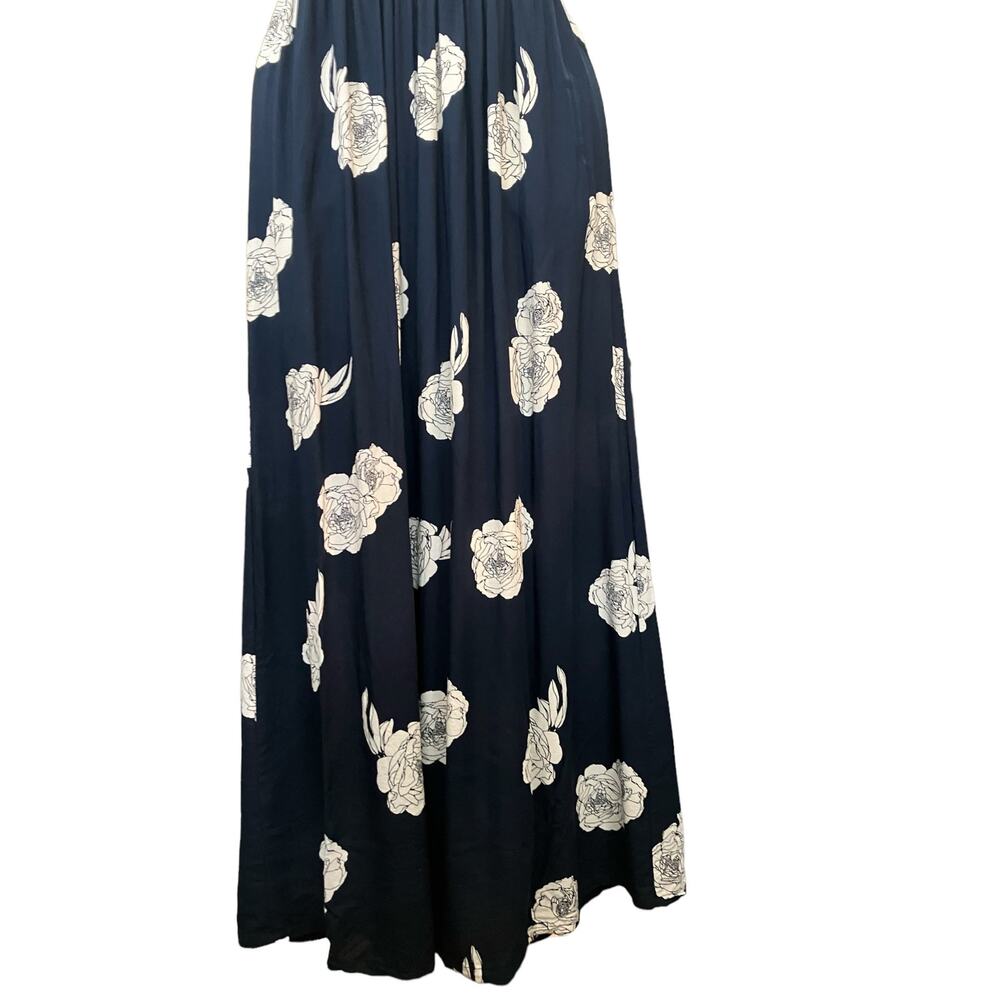 JAPNA Women's Navy Cream Floral Print Smocked Waist Maxi Boho Feminine Dress XS - Picture 4 of 10